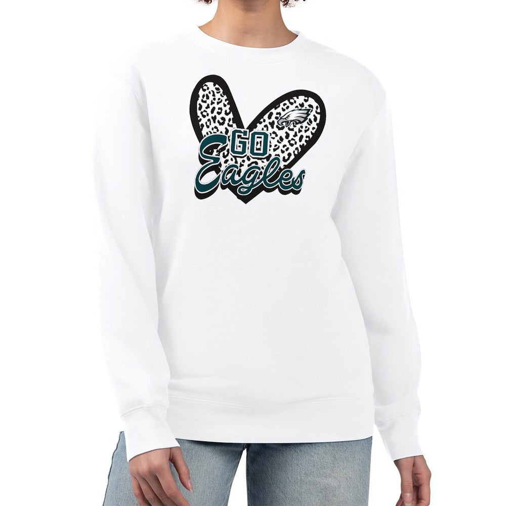 Philadelphia Eagles G-III 4Her by Carl Banks Women's Leopard Heart Pullover Sweatshirt White | NFL