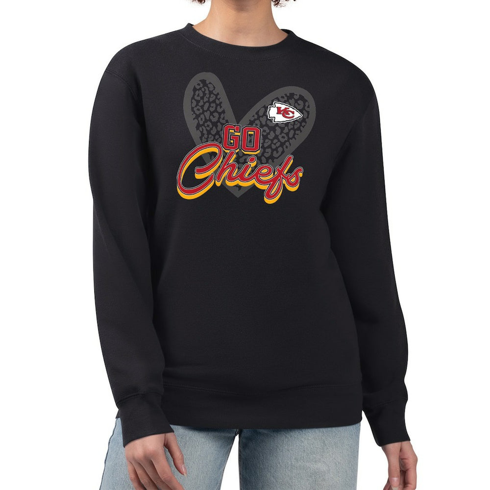 Kansas City Chiefs G-III 4Her by Carl Banks Women's Leopard Heart Pullover Sweatshirt Black | NFL