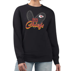 Kansas City Chiefs G-III 4Her by Carl Banks Women's Leopard Heart Pullover Sweatshirt Black | NFL