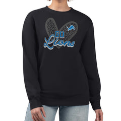 Detroit Lions G-III 4Her by Carl Banks Women's Leopard Heart Pullover Sweatshirt Black | NFL