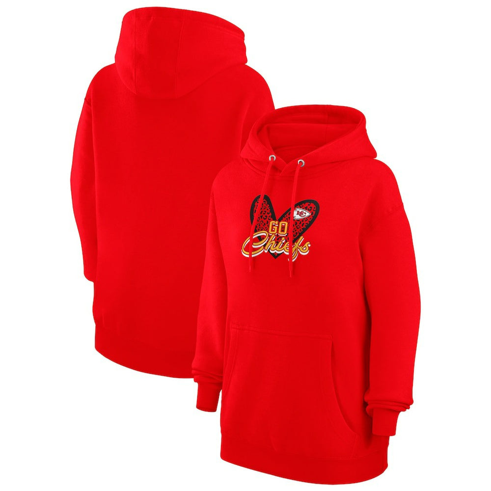 Kansas City Chiefs G-III 4Her by Carl Banks Women's Animal Print Heart Team Graphic Fleece Tri-Blend Pullover Hoodie Red | NFL