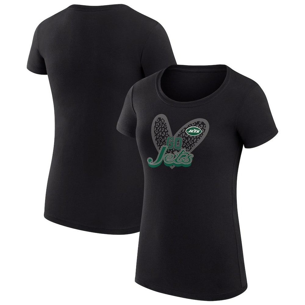 New York Jets G-III 4Her by Carl Banks Women's Super-Slim Fit Lightweight Animal Print Heart T-Shirt Black | NFL