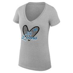 Detroit Lions G-III 4Her by Carl Banks Women's Super-Slim Fit Lightweight Leopard Heart V-Neck T-Shirt Heather Gray | NFL