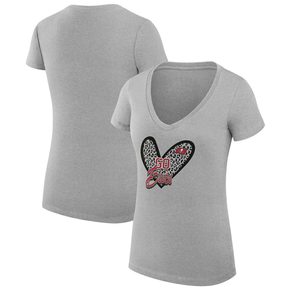 Tampa Bay Buccaneers G-III 4Her by Carl Banks Women's Super-Slim Fit Lightweight Leopard Heart V-Neck T-Shirt Heather Gray | NFL