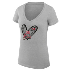 Tampa Bay Buccaneers G-III 4Her by Carl Banks Women's Super-Slim Fit Lightweight Leopard Heart V-Neck T-Shirt Heather Gray | NFL
