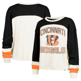 Cincinnati Bengals '47 Women's Double Header Curve Raglan Long Sleeve Crop Top Cream | 47 brand