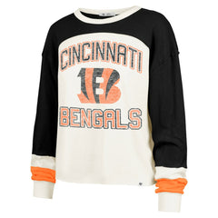 Cincinnati Bengals '47 Women's Double Header Curve Raglan Long Sleeve Crop Top Cream | 47 brand