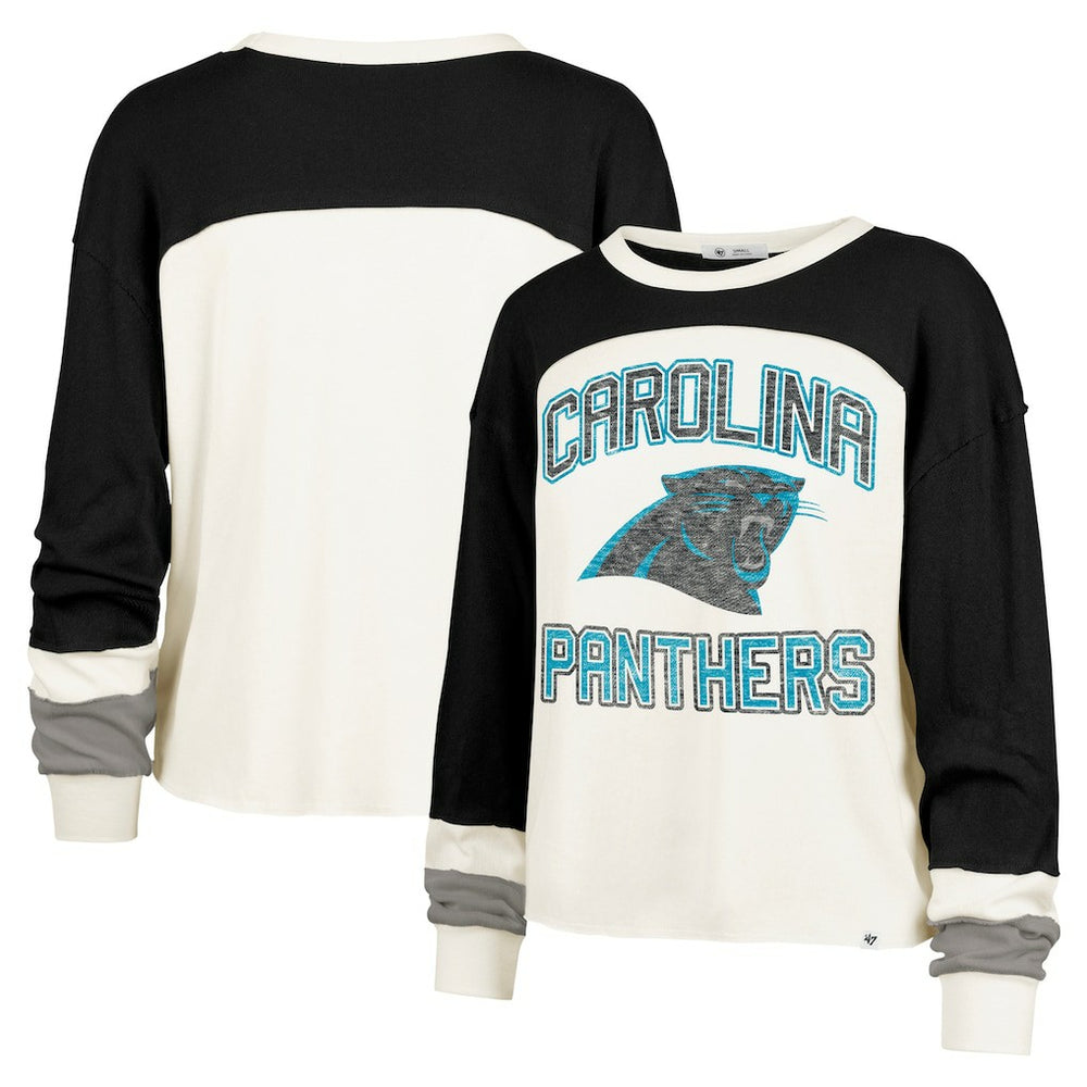 Carolina Panthers '47 Women's Double Header Curve Raglan Long Sleeve Crop Top Cream | 47 brand