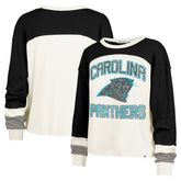 Carolina Panthers '47 Women's Double Header Curve Raglan Long Sleeve Crop Top Cream | 47 brand
