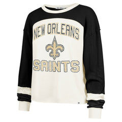 New Orleans Saints '47 Women's Double Header Curve Raglan Long Sleeve Crop Top Cream | 47 brand
