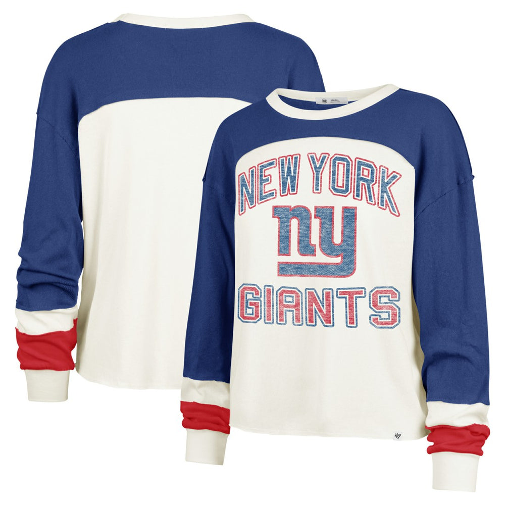 New York Giants '47 Women's Double Header Curve Raglan Long Sleeve Crop Top Cream | 47 brand