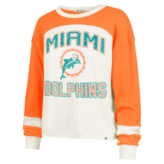 Miami Dolphins '47 Women's Double Header Curve Raglan Long Sleeve Crop Top Cream | 47 brand