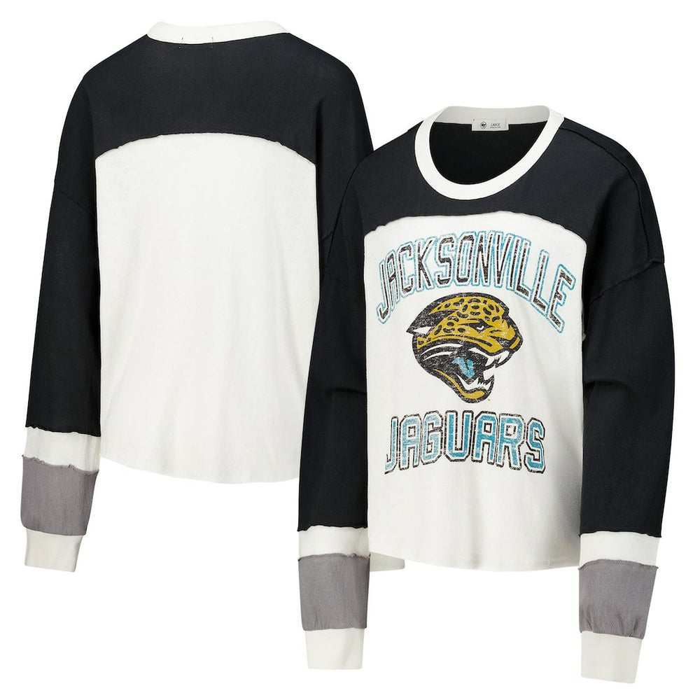 Jacksonville Jaguars '47 Women's Double Header Curve Raglan Long Sleeve Crop Top Cream | 47 brand