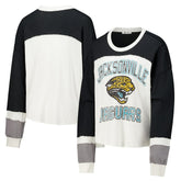 Jacksonville Jaguars '47 Women's Double Header Curve Raglan Long Sleeve Crop Top Cream | 47 brand