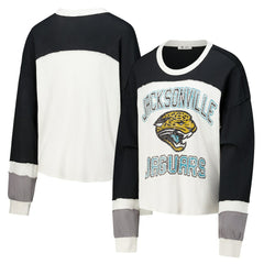 Jacksonville Jaguars '47 Women's Double Header Curve Raglan Long Sleeve Crop Top Cream | 47 brand