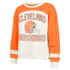 Cleveland Browns '47 Women's Double Header Curve Raglan Long Sleeve Crop Top Cream | 47 brand