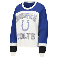 Indianapolis Colts '47 Women's Double Header Curve Raglan Long Sleeve Crop Top Cream | 47 brand
