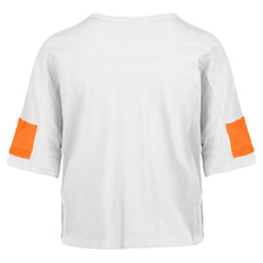 Miami Dolphins '47 Women's Double Header Scout Cropped V-Neck T-Shirt White | 47 brand