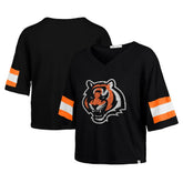 Cincinnati Bengals '47 Women's Double Header Scout Cropped V-Neck T-Shirt Black | 47 brand