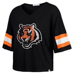 Cincinnati Bengals '47 Women's Double Header Scout Cropped V-Neck T-Shirt Black | 47 brand