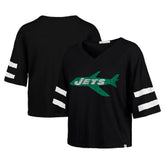 New York Jets '47 Women's Double Header Scout Cropped V-Neck T-Shirt Black | 47 brand