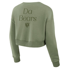Chicago Bears Women's Studio Tri-Blend Cropped Pullover Sweatshirt Olive | Fanatics