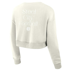 Pittsburgh Steelers Women's Studio Tri-Blend Cropped Pullover Sweatshirt Cream | Fanatics