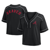Atlanta Braves Fanatics Women's Oversized Champ Game Cropped V-Neck T-Shirt - MLB