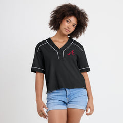 Atlanta Braves Fanatics Women's Oversized Champ Game Cropped V-Neck T-Shirt - MLB