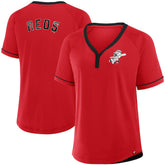 Cincinnati Reds Fanatics Women's Cooperstown Collection League Diva Raglan V-Neck T-Shirt - MLB