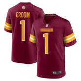 Number 1 Groom Washington Commanders Game Jersey Burgundy | Nike for Sale