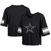Dallas Cowboys '47 Women's Double Header Scout Cropped V-Neck T-Shirt Navy | 47 brand