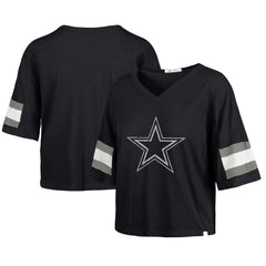 Dallas Cowboys '47 Women's Double Header Scout Cropped V-Neck T-Shirt Navy | 47 brand
