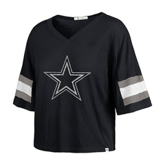 Dallas Cowboys '47 Women's Double Header Scout Cropped V-Neck T-Shirt Navy | 47 brand