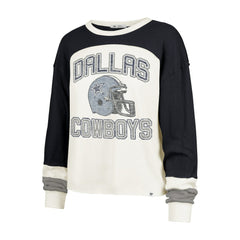 Dallas Cowboys '47 Women's Double Header Curve Raglan Long Sleeve Crop Top Cream | 47 brand