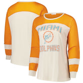 Miami Dolphins '47 Women's Plus Size Double Header Curve Toni Long Sleeve T-Shirt Cream/Orange | 47 brand