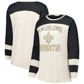 New Orleans Saints '47 Women's Plus Size Double Header Curve Toni Long Sleeve T-Shirt Cream/Black | 47 brand