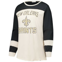 New Orleans Saints '47 Women's Plus Size Double Header Curve Toni Long Sleeve T-Shirt Cream/Black | 47 brand