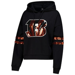 Cincinnati Bengals Cuce Women's Cropped Sequins Pullover Hoodie Black | NFL