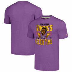 Justin Jefferson Minnesota Vikings Homage Unisex Caricature Player Tri-Blend T-Shirt Heathered Purple | NFL