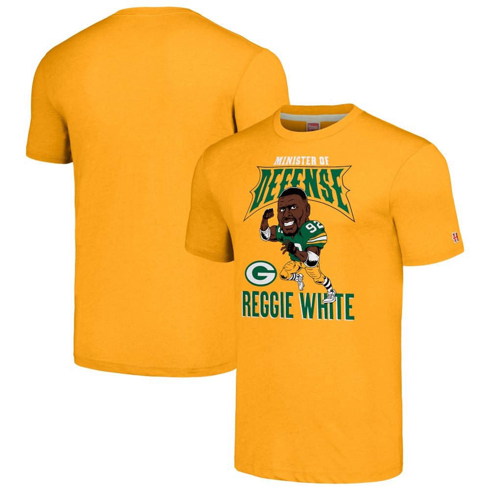 Reggie White Green Bay Packers Homage Unisex Caricature Retired Player Tri-Blend T-Shirt Gold | NFL
