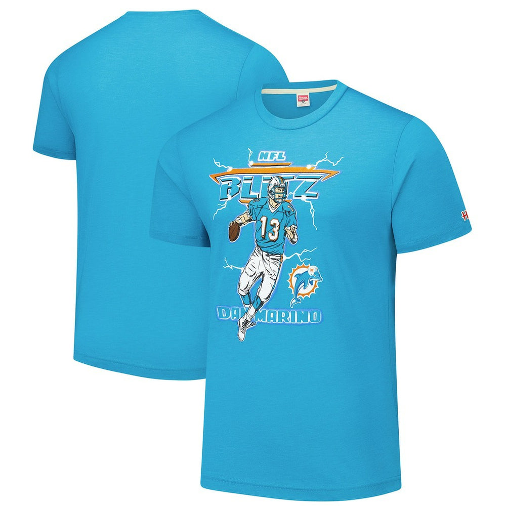 Dan Marino Miami Dolphins Homage Unisex NFL Blitz Retired Player Tri-Blend T-Shirt Heathered Aqua | NFL