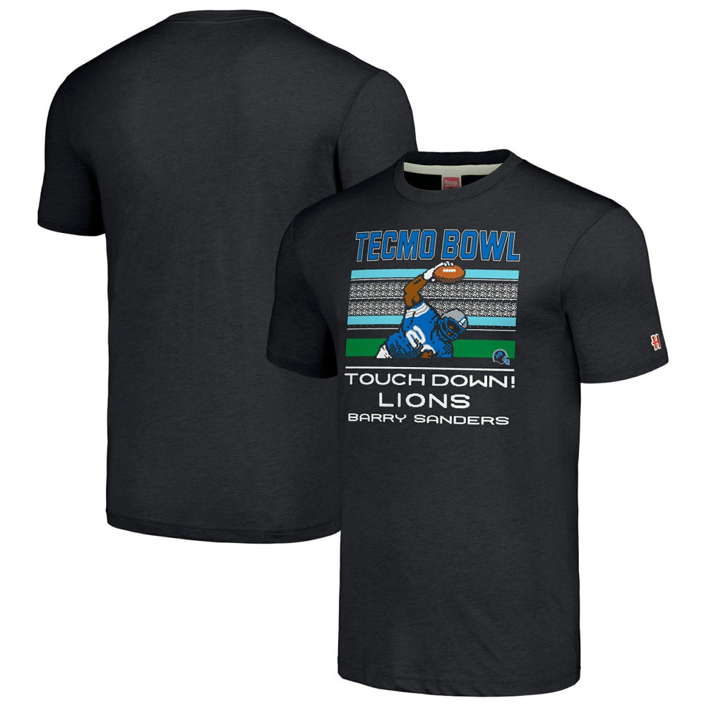Barry Sanders Detroit Lions Homage Unisex Tecmo Bowl Retired Player Graphic Tri-Blend T-Shirt Charcoal | NFL