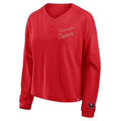 Washington Capitals Fanatics Women's Oversized All Out Effort Long Sleeve Henley T-Shirt - Red - NHL