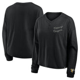 Pittsburgh Penguins Fanatics Women's Oversized All Out Effort Long Sleeve Henley T-Shirt - Black - NHL