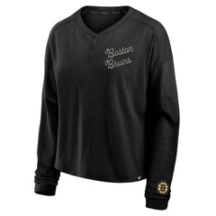 Boston Bruins Fanatics Women's Oversized All Out Effort Long Sleeve Henley T-Shirt - Black - NHL