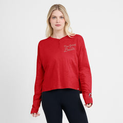 New Jersey Devils Fanatics Women's Oversized All Out Effort Long Sleeve Henley T-Shirt - Red - NHL