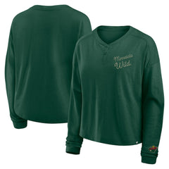 Minnesota Wild Fanatics Women's Oversized All Out Effort Long Sleeve Henley T-Shirt - Green - NHL