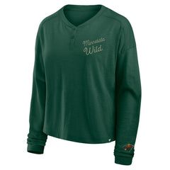 Minnesota Wild Fanatics Women's Oversized All Out Effort Long Sleeve Henley T-Shirt - Green - NHL