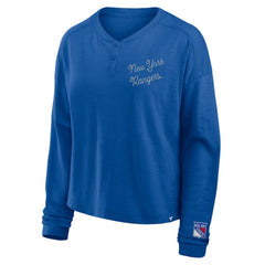 New York Rangers Fanatics Women's Oversized All Out Effort Long Sleeve Henley T-Shirt - Blue - NHL